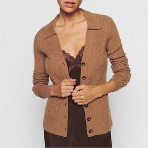 Reformation Centro Cashmere Ribbed Collared Sweater Camel - Size S